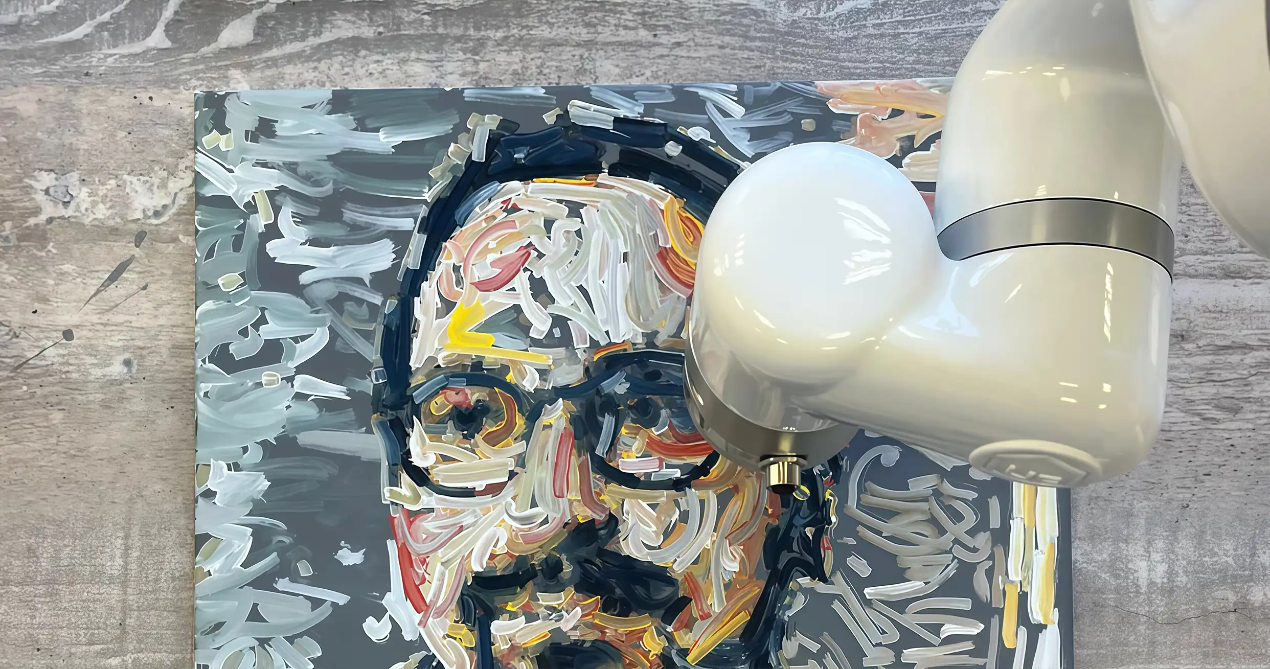UFACTORY xArm机械臂手持画笔，在画布上绘制人物肖像